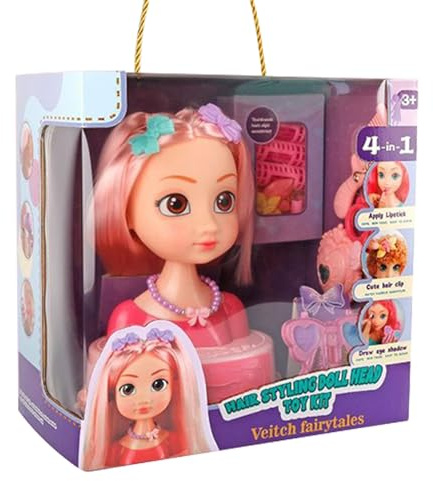 Hair Styling Doll Head Makeup Kit, Kids Hairstyling Toy Kit, Pretend Hair Salon Toy 7.8 Inches/19.81cm Safe & Child-Friendly Materials/Interactive & Educational For Daycare