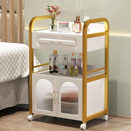 MegLob Schönheitssalon-Trolleywagen, Eleganter Kosmetiker-Arbeitsplatz, Kosmetikwagen Mit Rädern, Mobiler Kosmetik-Trolley-Standwagen, Salon-Trolleywagen Mit Großer Kapazität,Gold