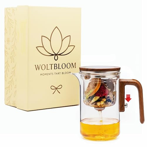 WOLTBLOOM Enchanti Tea Pot - Modern Glass Infuser Teapot - Water Separation Magic Teapot with Heat-Resistant Handle - Elegant Gift Box & Writable Card - Perfect for Loose Leaf Tea - 600 ML (20oz)