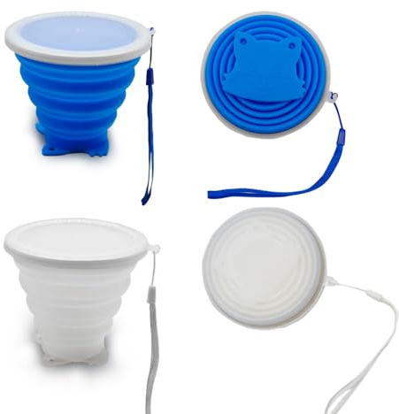 Glamifyr 2 Stück Klappbecher Faltbecher Silikon mit Kunststoff Deckel, Trinkbecher Faltbare Becher Bpa-Frei Faltbecher, Wiederverwendbar Faltbecher Trailrunning für Wandern Picknick Reisen
