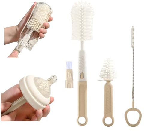 RJP 3-in-Baby Bottle Brush Set: Silicone Bottle Cleaner, Straw Cleaner Brush, and Teat Cleaning for baby Bottles, Newborn Teats, and More