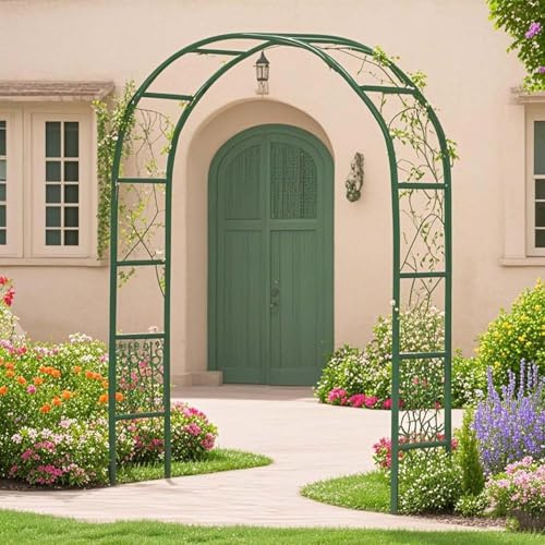 Treillis en métal pour plantes grimpantes - Pergola en acier pour mariages et décorations en plein air - Vert - 180 x 220 cm - Arche de jardin pour un aménagement paysager amélioré