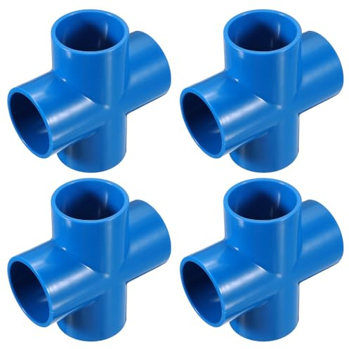 QUARKZMAN 4 PCS PVC Fitting, Croce 4 Vie PVC 1.5 1.6 Connettori PVC Gomito PVC Raccordi Tubo PVC Accoppiamento PVC Connettore Angolo Mobili Fai da Te, Blu