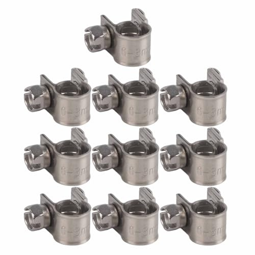 10pcs Mini Fuel Injection Hose Clamps, Stainless Steel Adjustable Tube Clamp for Pipe Fuel Line (6-8Mm)