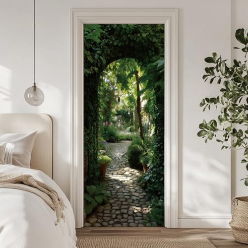 arricraft 2 pegatinas autoadhesivas para puerta, 80 cm x 200 cm, patrón de paisaje de jardín, murales de puerta, pegatinas de PVC para puertas, papel pintado extraíble, decoración para dormitorios