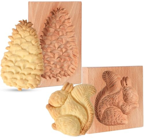 Keksformen aus Holz Ausstechformen Plätzchenformen Eichhörnchen und Tannenzapfen Cookie Cutter Backformen Holzbackform DIY Keks Pressstempel Formen für Backbegeisterte Anfänger (A)