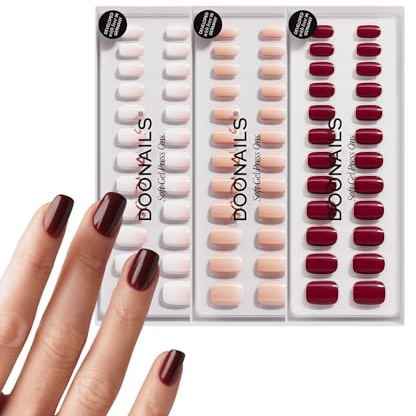 DOONAILS Press-On Nails 3×30 Stück – Favorit Color Set: Babyboomer, Latte & Love Paris – Soft Gel, Short Square, Full-Cover Nägel zum Aufkleben in Salonqualität