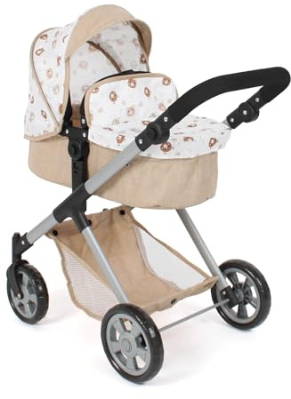 Bayer Chic 2000 Puppenwagen Mila, 2in1 Kombi-Puppenwagen, Bärchen beige | 2in1 Puppenwagen mit wendbarem Sportsitz, Babywanne & schwenkbaren Rädern. Höhenverstellbar 39-72 cm