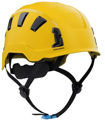 Irudek OREKA II Vent Amarillo – Casco ventilado para Trabajos en Altura, ABS Ultraligero, barboquejo Ajustable, Ranuras universales 30 mm, Chip NFC Integrado, Certificado EN 397 y EN 12492