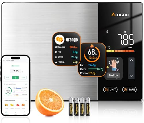 Atogou Smart Food Kitchen Scale with Nutrition Calculator, Color Display & Free App, Precise Portion Control, Calorie & Macro Tracking for Weight Loss & Meal Prep Black