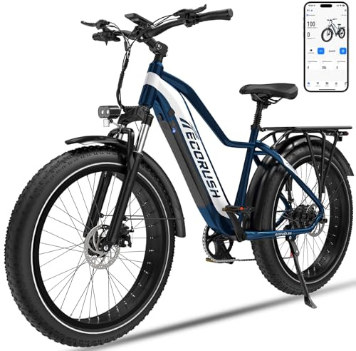 ECORUSH E Bike, Ebike mit 48V 13Ah/20Ah Batterie, Elektrofahrräder 26 * 4.0 Zoll, E-Bike 250W Motor & 25km/h, E Mountainbike 7-Gang Getriebe mit LCD-Display