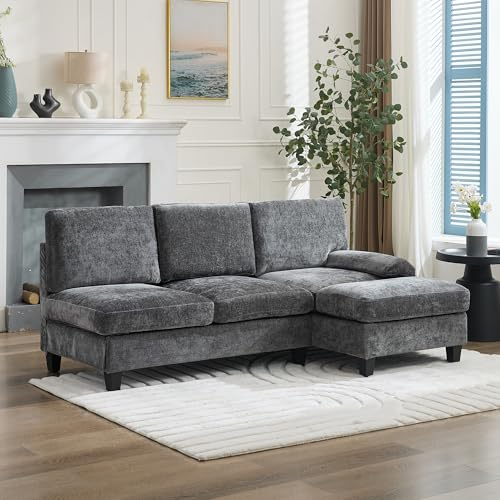 YuQozii 194 x 118 x 81 cm, divano imbottito e divano a 3 posti, divano ad angolo, per soggiorno, appartamento, lounge e camera da letto, divano letto a forma di L, divano per il tempo libero (grigio)