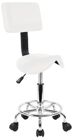 LQVAIPT Sgabello da sella con rotelle Girevole in pelle PU regolabile con ruote Sedia da salone for parrucchiere, tatuatore estetista(White)