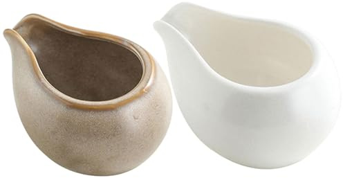 KOCKSHION Jarra de Cerámica para Leche y Café Pequeña 2 Piezas Redondo, Salsera Multiusos para Salsa y Jarabe, Color Mate, Adecuado para Cocina y Barra de Café
