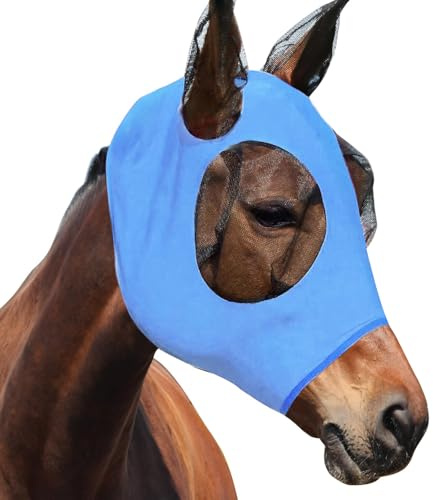 dellyy Maschera Antimosche Cavallo, Maschera Mosche Cavallo, Elastico Maschera Cavallo Antimosche, Maschera Mosche Cavallo Protezione UV, Cuffietta Cavallo (Blu)