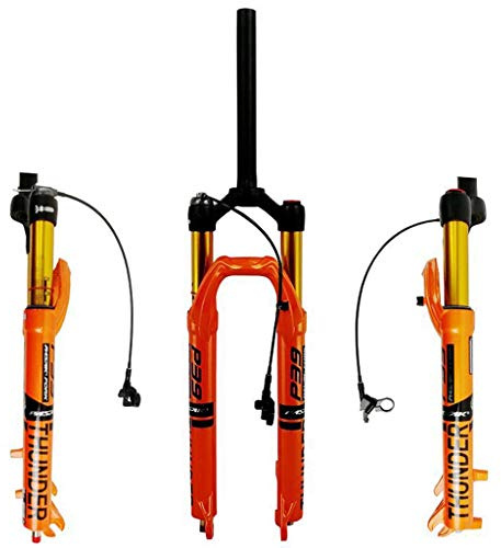 LHHL VTT Fourche Vélo 27 29 Suspension Pneumatique Réglage du Rebond Pivot Droit 1-1/8 Voyage 100mm Frein Disque Verrouillage Distance 9mm QR 1845g(Orange,29in)