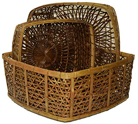 Allzweckkorb aus Rattan, dekorative Unikate Regalkorb Holz-korb Handarbeit mit einer hellbraun viereckigen Form Größe 3 Set