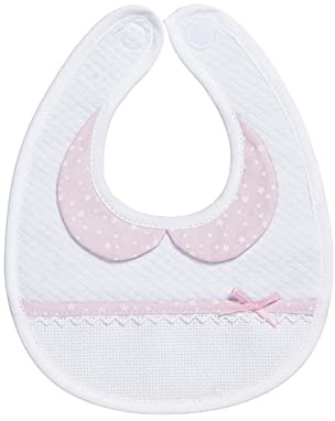 Filet - Babero Recién Nacido en Suave Tejido Blanco y Cuello Rosa, Bolsillo en Tela Aida por Bordar, Protege los Vestidos Contra Comida, Regurgitación y Salivación, Made in Italy, Color Blanco y Rosa