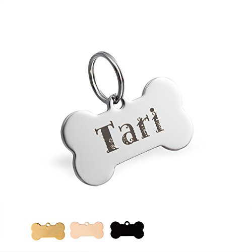 Hundemarke mit Gravur Edelstahl Haustiere ID Tag Personalisiert Knochen Adressanhänger(Silber,L)