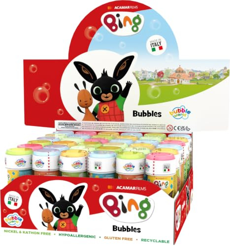 BING BOLLE DI SAPONE - Pacco da 36 flaconi da 60 ml - PARTY BOX - Multicolore - Licenza ufficiale - Giocattolo per bambini - Gioco all'aperto - A partire dai 3 anni