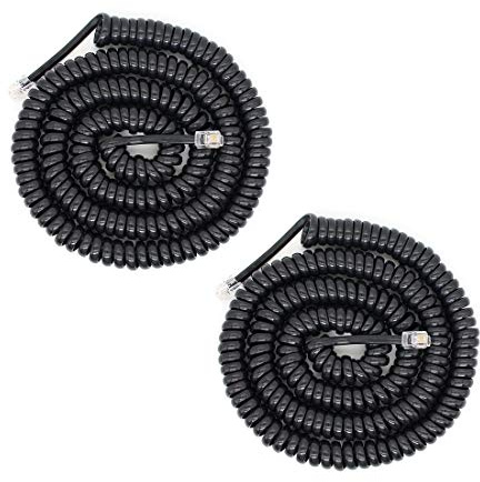 Telephone Handset Cord Detangler Cable Pure-Copper Coiled 2.64 to 22 Feet Uncoiled Landline Phone Spiral Curly Cable Extension Modular Wire Lead Compatible 4p4c RJ9/RJ10/RJ22 (Black-2pcs)