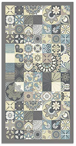 Panorama Vinylteppich - Modell Vynilteppich Hydraulic Fliesen Blau Farbe - 80x300 cm - Verschiedene Größen - Deko Küche, Läufer und Outdoor