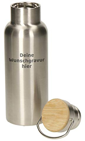 Edelstahl Trinkflasche personalisiert - BPA-freie Wasserflasche 500ml für Kinder & Erwachsene - Doppelwandig für Kalt- & Heißgetränke - Isolierflasche ideal für Sport, Schule & unterwegs (silber)
