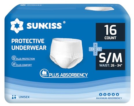 SUNKISS TrustPlus Couche Adulte Culotte Unisexe S/M, 64 Unités | Haute absorption, protection anti-fuites et contrôle des odeurs pour une protection urinaire confortable au quotidien
