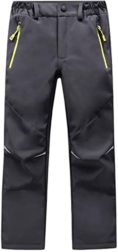 Waterproof Trousers Kids Softshell Pants with Fleece Lined Boys Girls Outdoor Hiking Trouser for Winter Skiing Holidays & Snowboarding Grey
