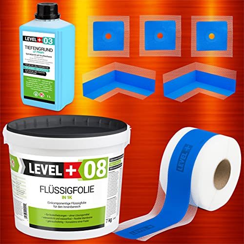 Set di guarnizioni da 7 kg di pellicola liquida, nastro sigillante da 5 m, 2 angoli interni, 3 manicotti da parete, 1 l di fondo profondo, doccia, bagno, cucina SET345