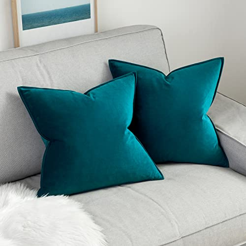 MIULEE 2er Set Samt Kissenbezug Flansch Kissenhülle Dekorative Sofakissen Dekokissen Umwickelte Kante Kissenbezüge Zierkissenbezug für Sofa Wohnzimmer Schlafzimmer 40x40 cm Türkis