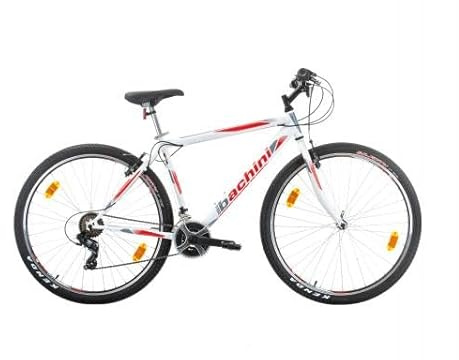 Multibrand Bachini Pro Bicicleta de Montaña 29 Pulgadas, 21 velocidades, V-Brake, Unisex, Adecuada para 175–190 cm (Blanco con Rojo y Gris)