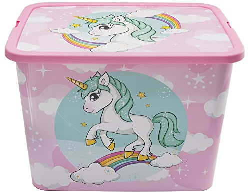 Stor Aufbewahrungsbox mit Klickverschluss 23 Liter Einhorn und Regenbogen, Farbig