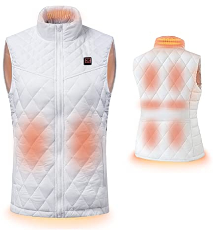 LUTOLA Chaleco Calefactable para Mujer, USB Chaleco Termico con 3 Niveles de Calor Calefactable Abrigo Calefactor,Talla Ajustable Chaqueta Calefactable para Camping Senderismo(Sin Batería)(Blanco-M)
