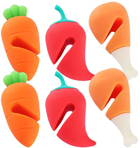 Silicone Boil Stoppers 6pcs Cartoon Pot Spill-Proof Lifters | Lightweight, Not Deformed Design, Carrot and Drumstick Shapes, Simple Lovely Appearance for Kitchen Cooking