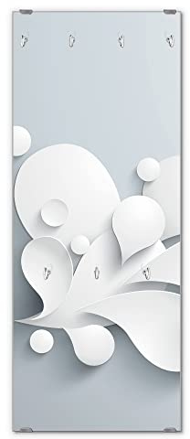 banjado® Wandgarderobe aus Echtglas/Design Garderobe 50 x 125 cm groß/Flurgarderobe mit 7 Haken/Beschreibbares Garderobenpaneel Motiv Papiertropfen