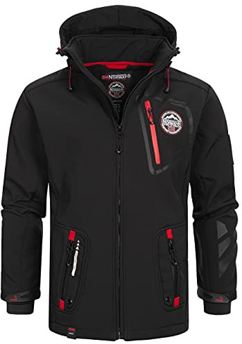 Geographical Norway Tacebook Men - Jacke Softshelljacke Herren Wasserdicht atmungsaktiv Kapuzen - Outdoor Mantel Windjacke Tactical - Wandern Ski Herbst Winter Frühling (Schwarz L)