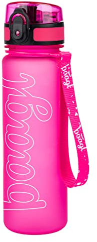 Baagl Kinder Trinkflasche Auslaufsicher Wasserflasche 500ml, Schule und Sport Flasche für Mädchen Tritan (Logo Pink)