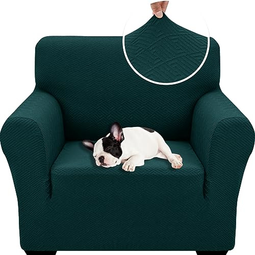 XINEAGE Copripoltrona 1 Posto Elasticizzato, Fodere Copridivano con Braccioli per Il Soggiorno, 1 Pezzo Copridivani Universale, Copri Divani Antiscivolo per Cani, Animali Domestici, Verde Scuro
