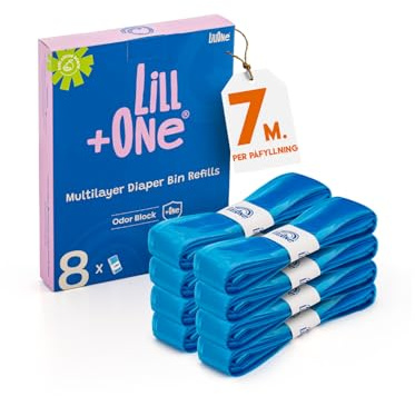 LillOne 8 Recharges UNIVERSELLLES Poubelles à Couches EXTRA LONGUES 7 Pli - Anti-Odeur - Compatibles avec Angelcare Tommee Tippee Twist & Click Simplee Tec LitterLocker et Autres - Lot de 8 Recharges