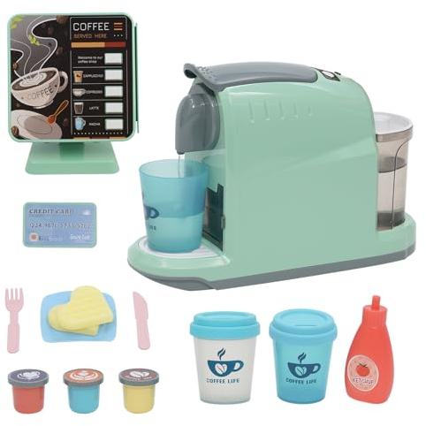 Spielzeug Kasse & Kaffeemaschine Kinder,Kaufladen Zubehör/Küchenzubehör Set,Kindergeschirr Spielküche,Kaffeemaschine Spielzeug,Küchenspielzeug Kaffeeservice für Mädchen und Jungen ab 3 Jahre (Grün)