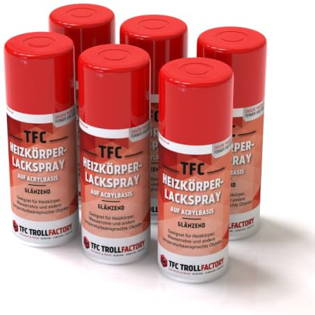 TFC Heizkörperlackspray – Glänzend Reinweiss, Acrylbasiertes Spray für Heizkörper und Wasserrohre, Einfache Anwendung, Hervorragende Deckkraft, Schnelltrocknend & UV-Beständig | 6x 400ml