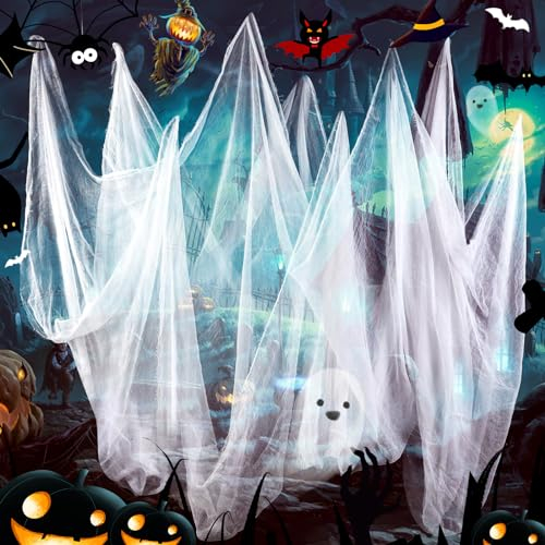 Wzone Paño Blanco Espeluznante de Halloween 215 x 500 cm (84 x 197 in), Gasa Negra para decoración gótica, Tela súper Grande para Halloween, decoración de Fiesta