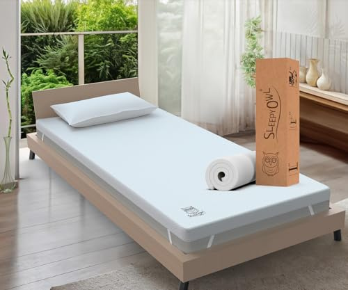 Sleepy Owl Gel Memory Foam Mattress Topper, Single 90x190, 7cm | Gel-infused memory foam, orthopedic back pain relief, removable washable zipped cover, elastic corner straps, all bed sizes