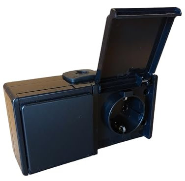 N&L Aufputz Steckdose 2-fach waagerecht - IP54-230V/16A - Ideal für Keller, Garage & Garten - Made in Germany - schwarz