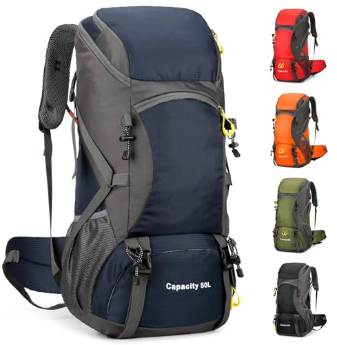 jianyana Wanderrucksack 50L Trekkingrucksack Regenhülle Reiserucksack Wasserdichter Campingrucksack für Wandern Camping Bergsteigen Reisen Sport Herren Damen