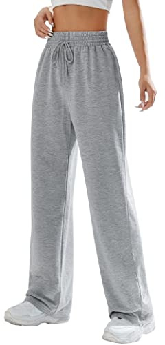 Kiench Teenager Mädchen Hosen Weites Bein Kinder High Waist Jogginghose Kordelzug Grau EU Größe 140-146/8-10 Jahre