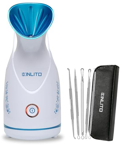 KINLITO Facial Steamer Facial Steamer Ionic Facial Home Warm Mist Small Facial Steamer Deep Cleansing Unclog Pores with Blackhead Remover Kit A