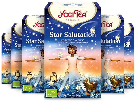 Yogi Tea Star Salutation, 6x17 Beutel (102 Teebeutel) | Ayurvedischer Bio-Kräutertee, Mischung aus Tulsi, Minze und Zitronengras