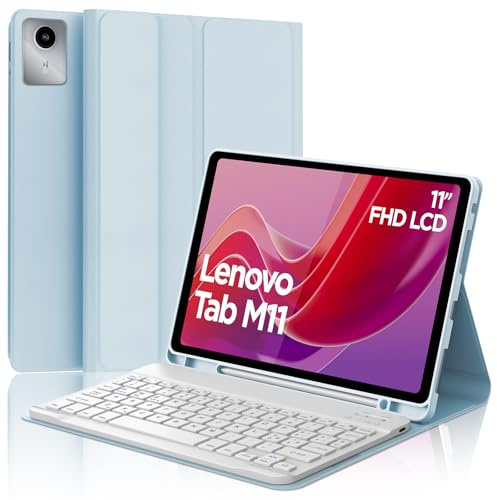 IVEOPPE Cover Tastiera per Lenovo Tab M11 11 Pollici 2024 TB330FU/TB330XU | Keyboard Magnetico Staccabile, Italiano QWERTY, Custodia Tastiera Bluetooth Senza fili con Portapenna, Blu chiaro